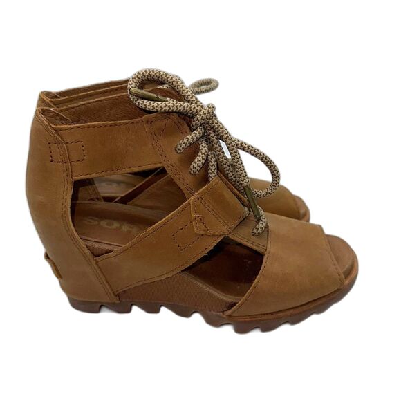 Sorel Joanie Leather Platform Wedge Sandal - Camel 6 - Picture 3 of 8